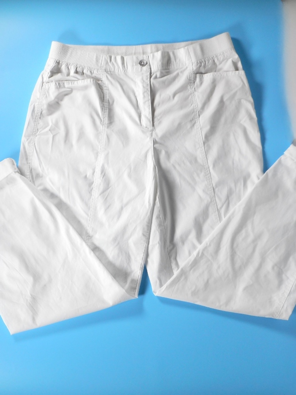Chicos 1.5 M 10 White Alabaster Cotton Stretch Pant Poplin Cropped Roll-Tab - Picture 5 of 11